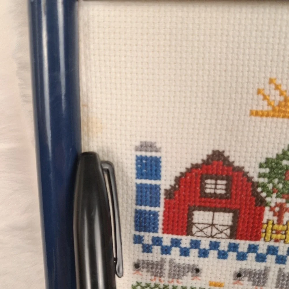 Vintage Old MacDonald Had a Farm Framed Cross Stitch Sampler Folk Art Wall READ